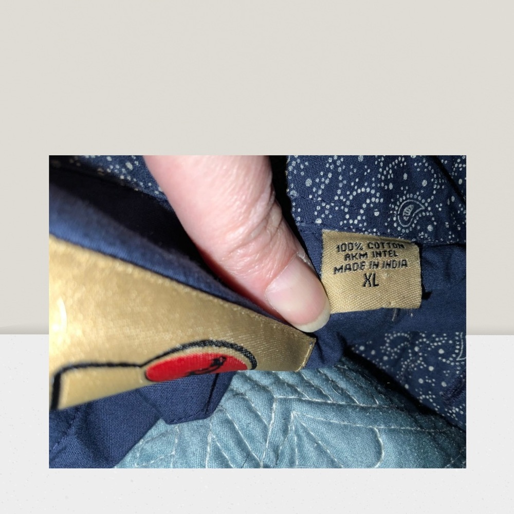 Larry Mahan Navy with Gray Paisley Patterned Shirt Pearl Button Long Sleeve - Picture 3 of 4